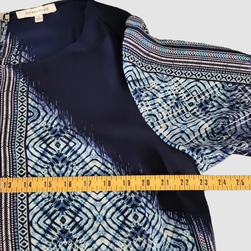 ROSE + OLIVE Batik Blue Tie Dye Tunic Top 1X Plus Tribal Boho Blouse Shirt